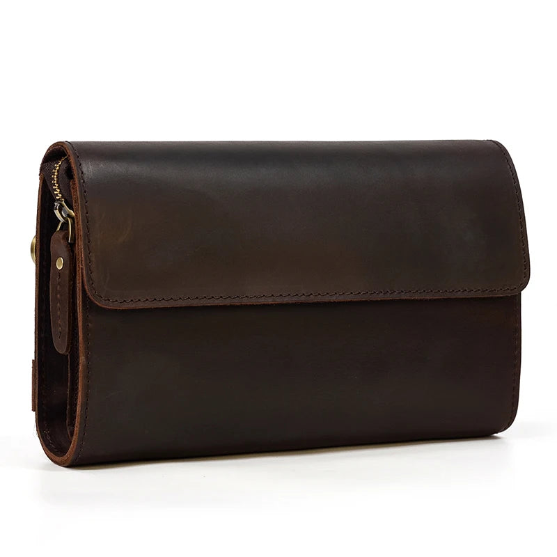 Top Grade Men Purse Genuine Leather Day Clutches For Male Vintage Style Hand Purse Crazy Horse Leather Mens Clutch Big Wallet