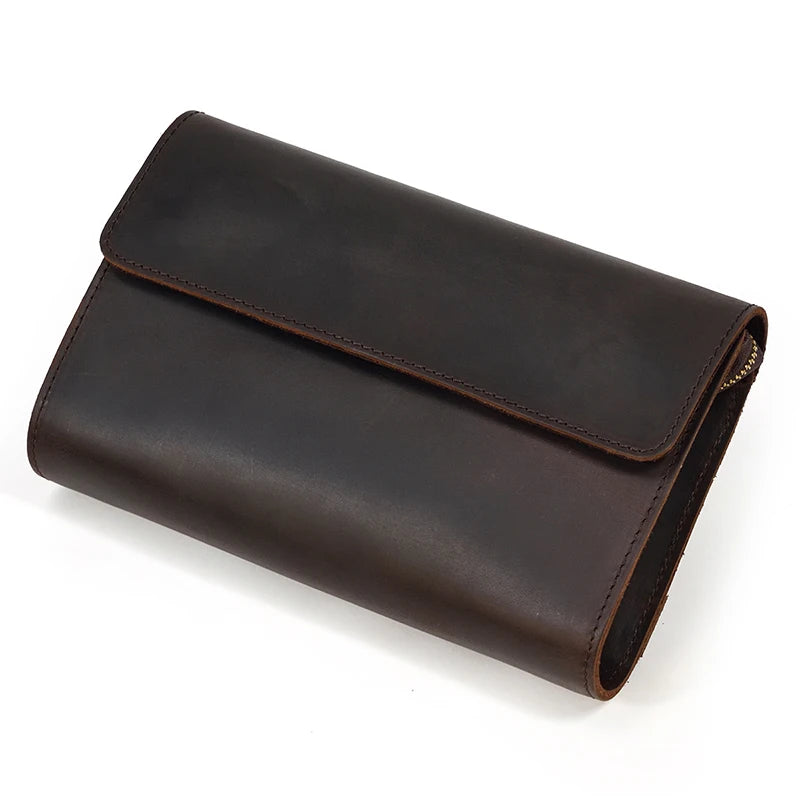 Top Grade Men Purse Genuine Leather Day Clutches For Male Vintage Style Hand Purse Crazy Horse Leather Mens Clutch Big Wallet