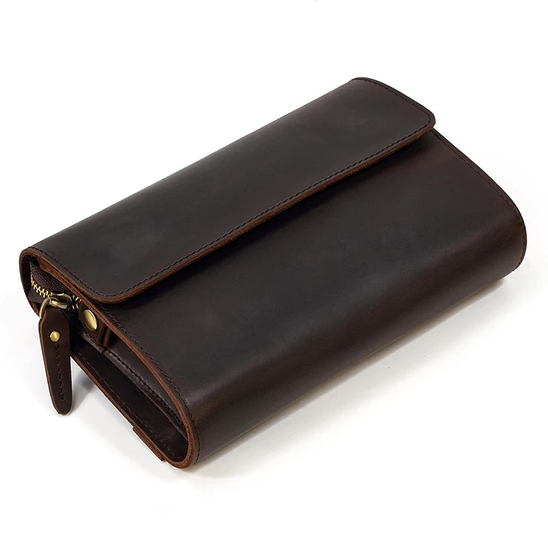 Top Grade Men Purse Genuine Leather Day Clutches For Male Vintage Style Hand Purse Crazy Horse Leather Mens Clutch Big Wallet