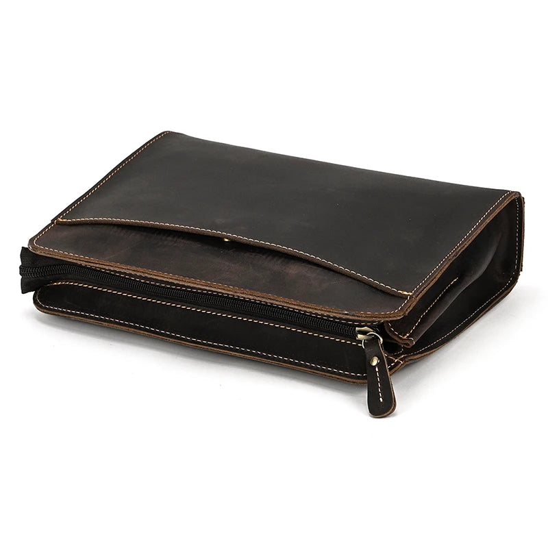 Top Grade Men Purse Genuine Leather Day Clutches For Male Vintage Style Hand Purse Crazy Horse Leather Mens Clutch Big Wallet
