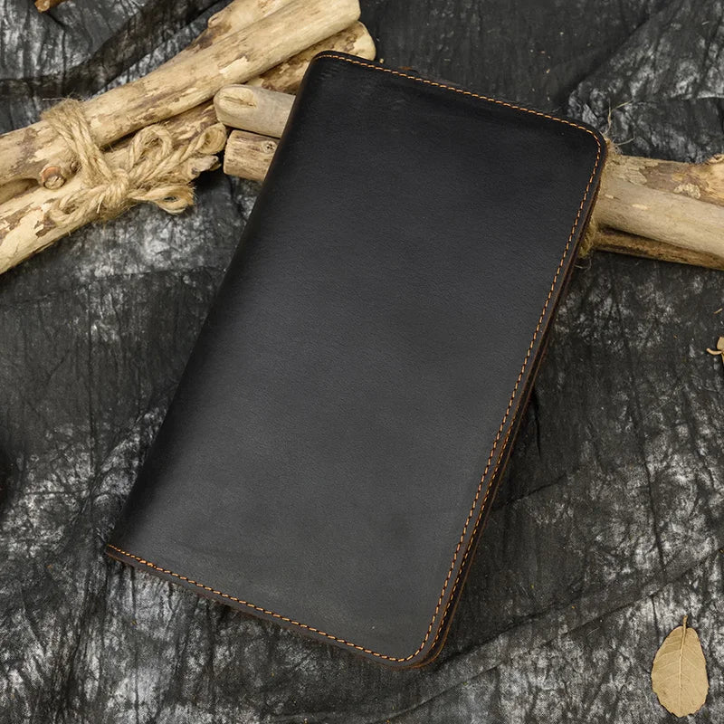Top Grade Men Purse Genuine Leather Day Clutches For Male Vintage Style Hand Purse Crazy Horse Leather Mens Clutch Big Wallet