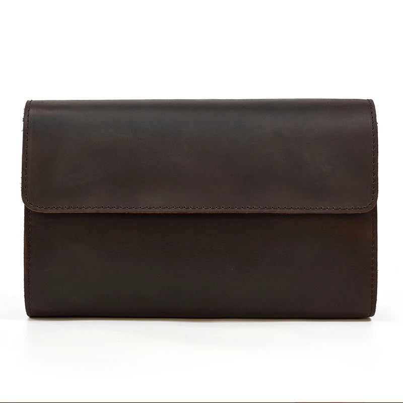 Top Grade Men Purse Genuine Leather Day Clutches For Male Vintage Style Hand Purse Crazy Horse Leather Mens Clutch Big Wallet