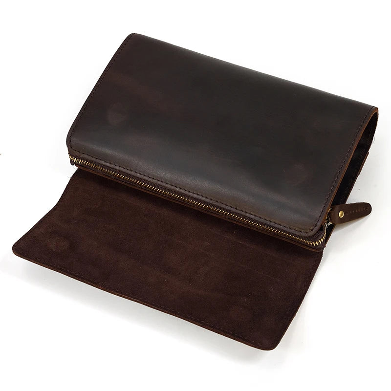Top Grade Men Purse Genuine Leather Day Clutches For Male Vintage Style Hand Purse Crazy Horse Leather Mens Clutch Big Wallet