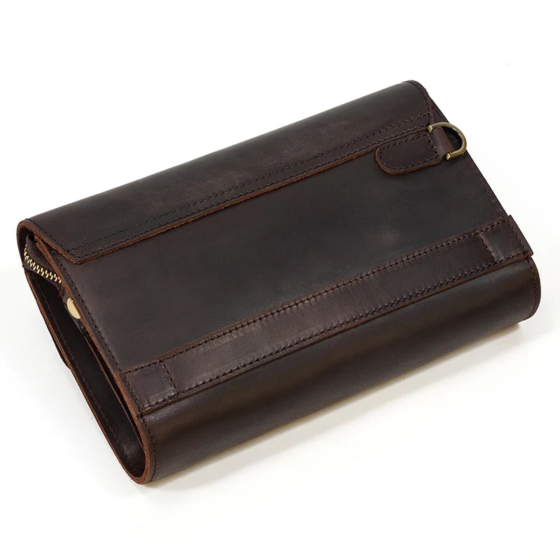 Top Grade Men Purse Genuine Leather Day Clutches For Male Vintage Style Hand Purse Crazy Horse Leather Mens Clutch Big Wallet