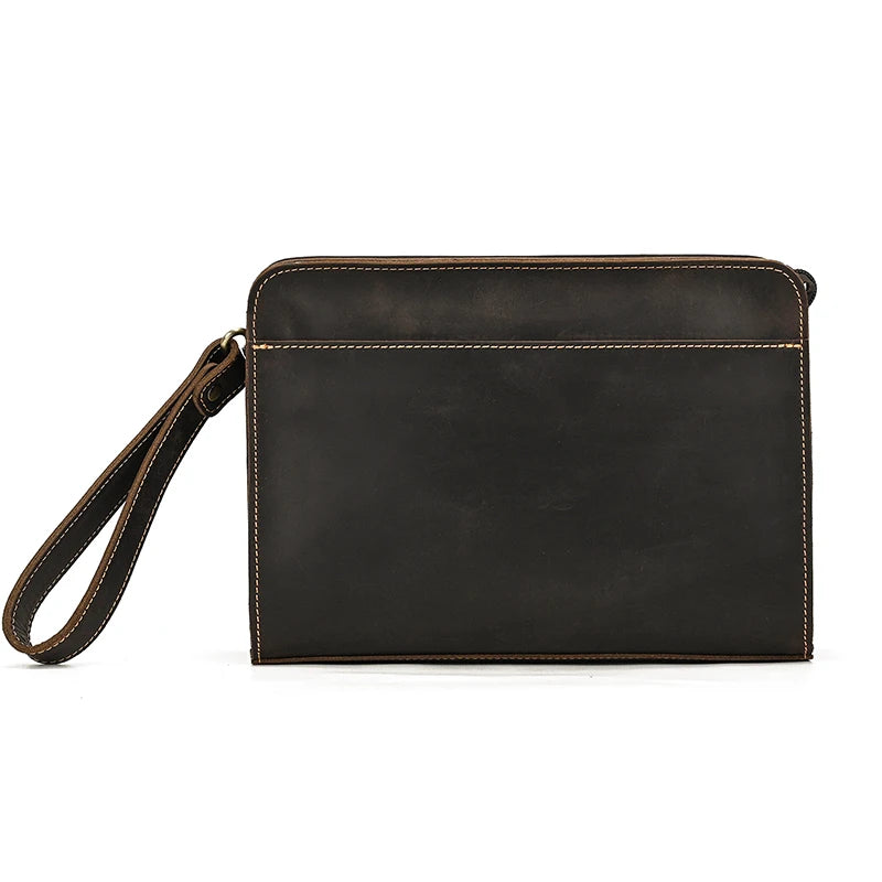 Top Grade Men Purse Genuine Leather Day Clutches For Male Vintage Style Hand Purse Crazy Horse Leather Mens Clutch Big Wallet
