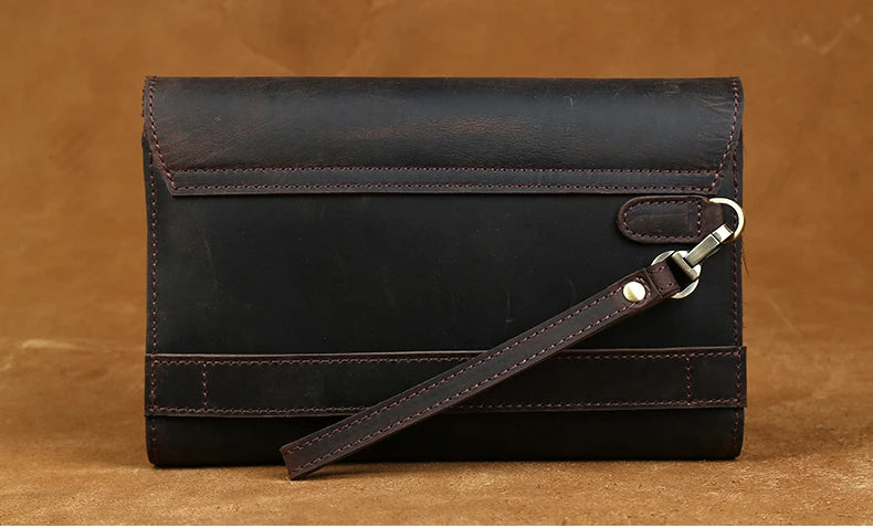 Top Grade Men Purse Genuine Leather Day Clutches For Male Vintage Style Hand Purse Crazy Horse Leather Mens Clutch Big Wallet
