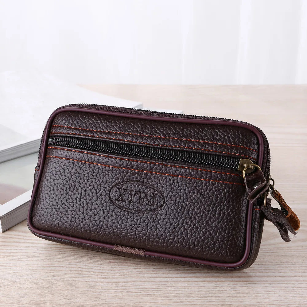 Men Multi-Function Mini Clutches Pu Leather Double Layer Zipper Phone Card Bag Classic Casual All-Match Daily Regular Clutches