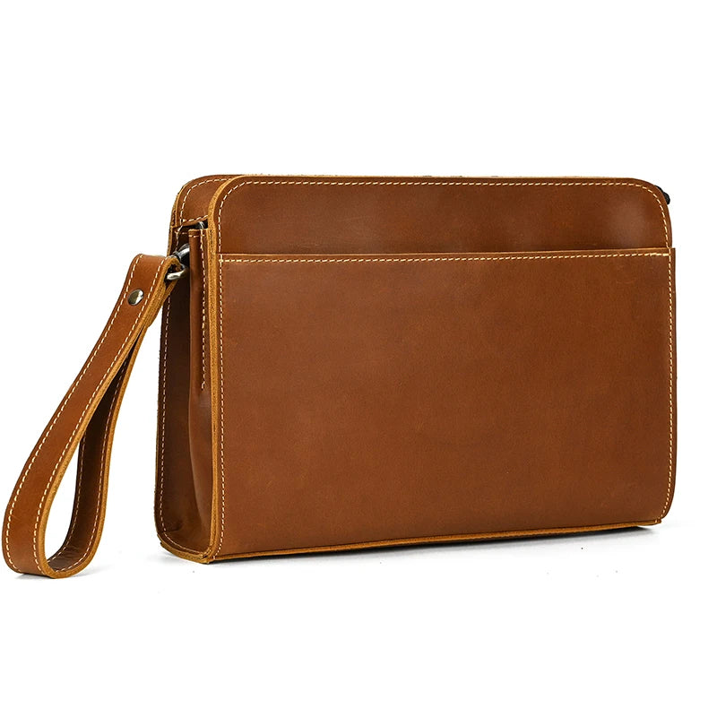 Top Grade Men Purse Genuine Leather Day Clutches For Male Vintage Style Hand Purse Crazy Horse Leather Mens Clutch Big Wallet