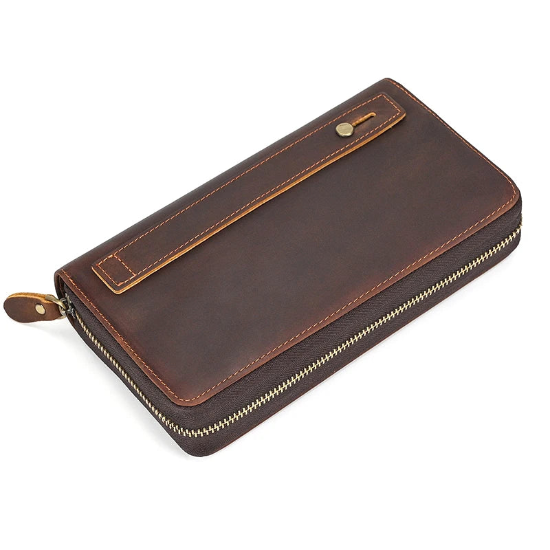 Top Grade Men Purse Genuine Leather Day Clutches For Male Vintage Style Hand Purse Crazy Horse Leather Mens Clutch Big Wallet