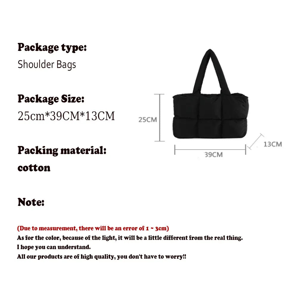 Women Tote Handbags Quilted Plaid Bag Retro Trendy Checkered Waterproof Shoulder Bag Solid Color Winter Soft Large Capacity Bags