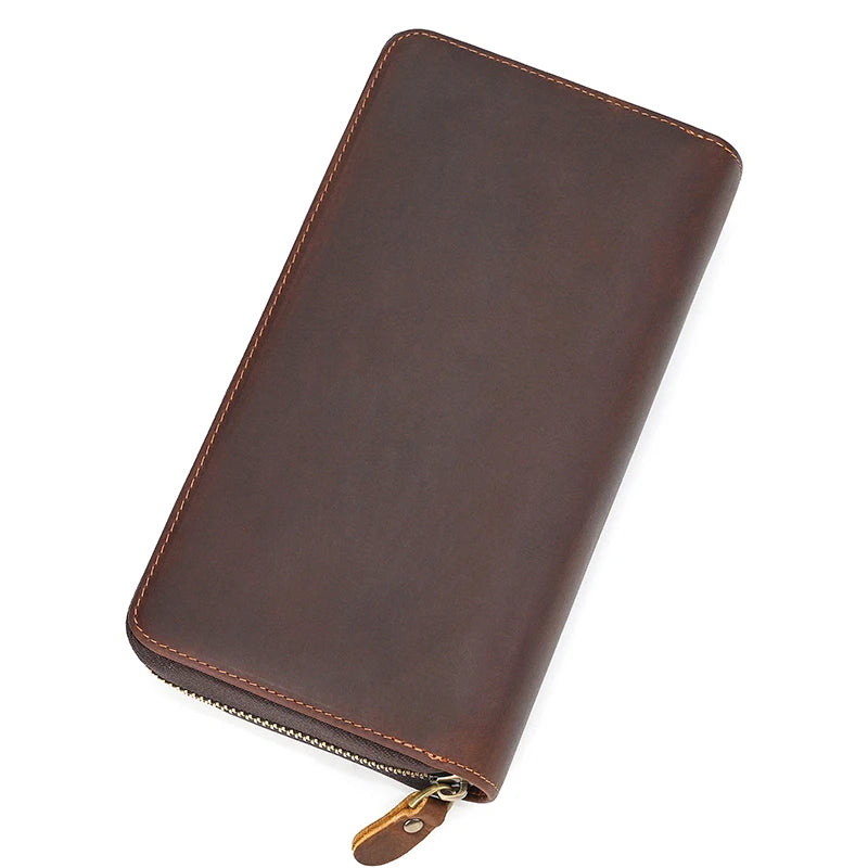 Top Grade Men Purse Genuine Leather Day Clutches For Male Vintage Style Hand Purse Crazy Horse Leather Mens Clutch Big Wallet