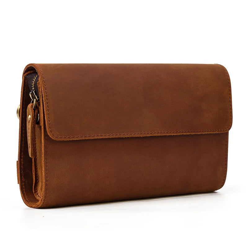 Top Grade Men Purse Genuine Leather Day Clutches For Male Vintage Style Hand Purse Crazy Horse Leather Mens Clutch Big Wallet
