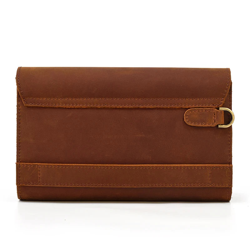 Top Grade Men Purse Genuine Leather Day Clutches For Male Vintage Style Hand Purse Crazy Horse Leather Mens Clutch Big Wallet