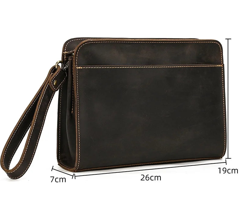 Top Grade Men Purse Genuine Leather Day Clutches For Male Vintage Style Hand Purse Crazy Horse Leather Mens Clutch Big Wallet