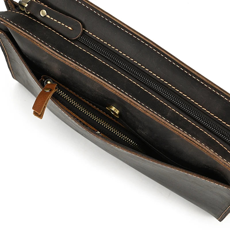 Top Grade Men Purse Genuine Leather Day Clutches For Male Vintage Style Hand Purse Crazy Horse Leather Mens Clutch Big Wallet