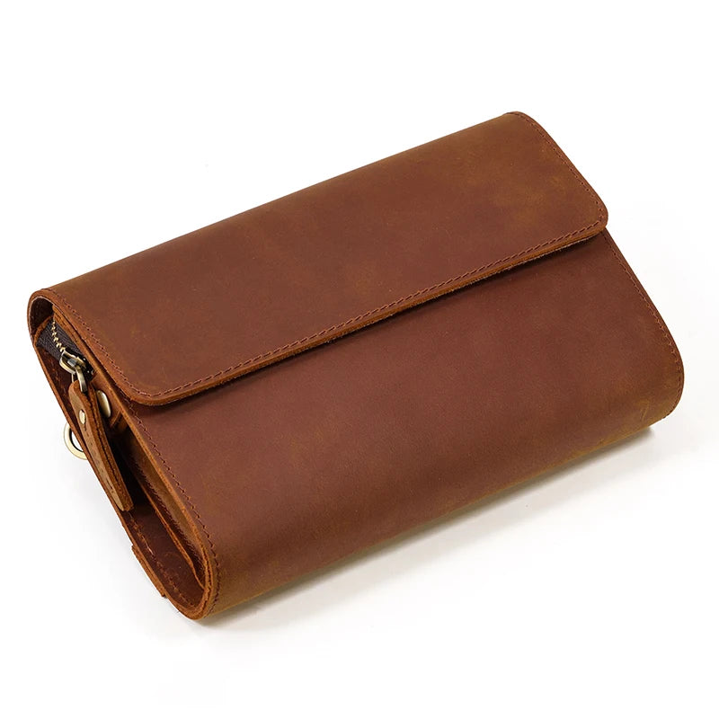 Top Grade Men Purse Genuine Leather Day Clutches For Male Vintage Style Hand Purse Crazy Horse Leather Mens Clutch Big Wallet