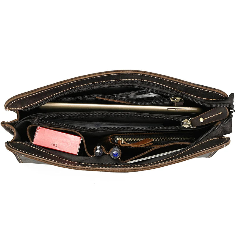Top Grade Men Purse Genuine Leather Day Clutches For Male Vintage Style Hand Purse Crazy Horse Leather Mens Clutch Big Wallet
