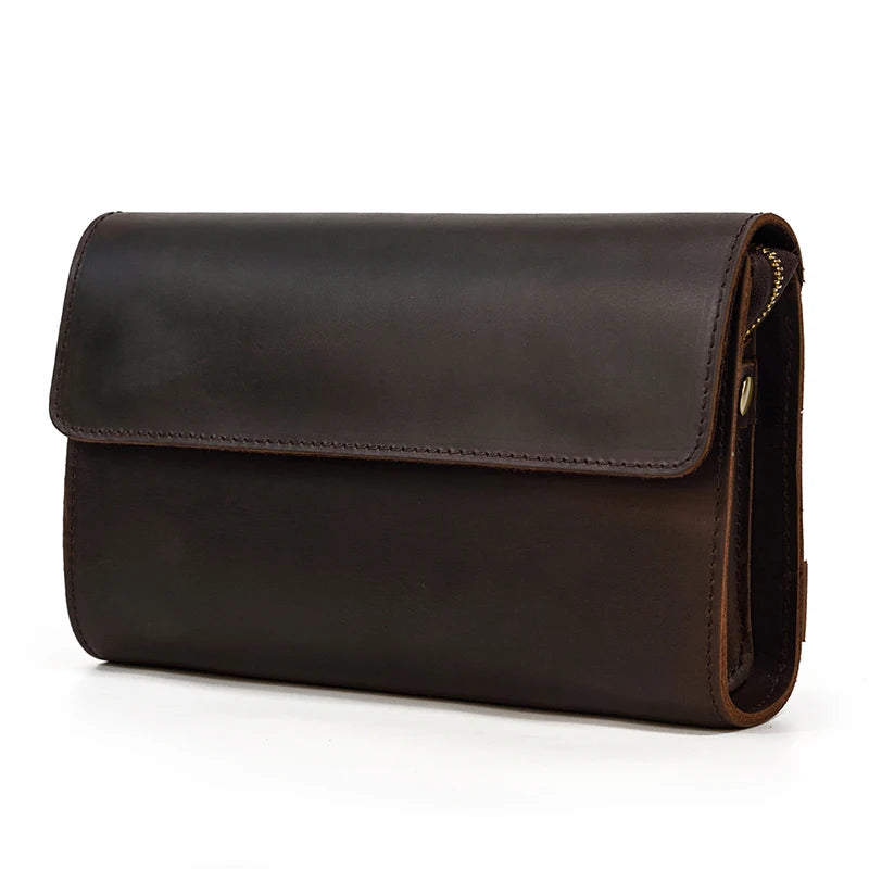 Top Grade Men Purse Genuine Leather Day Clutches For Male Vintage Style Hand Purse Crazy Horse Leather Mens Clutch Big Wallet