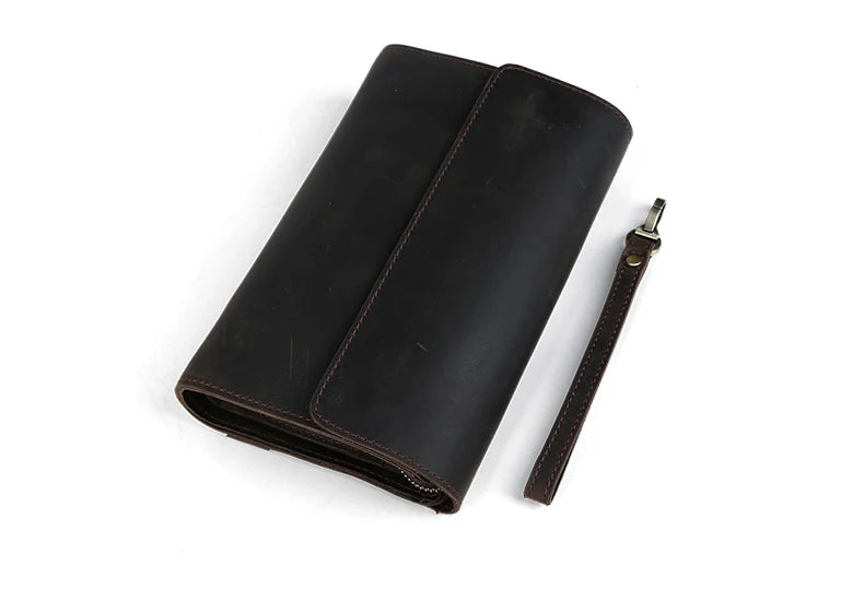 Top Grade Men Purse Genuine Leather Day Clutches For Male Vintage Style Hand Purse Crazy Horse Leather Mens Clutch Big Wallet