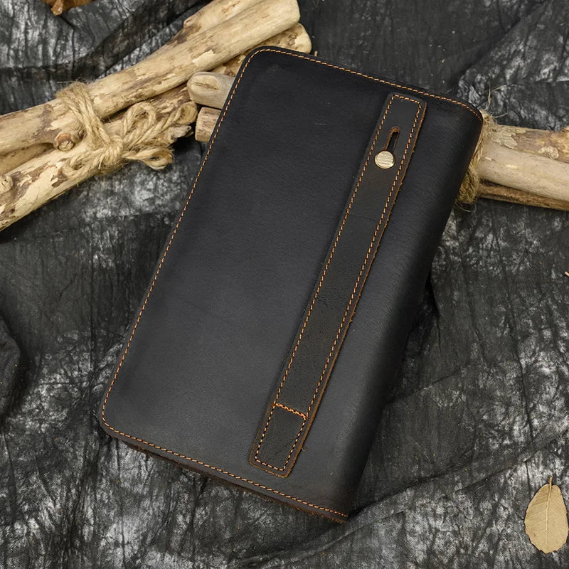 Top Grade Men Purse Genuine Leather Day Clutches For Male Vintage Style Hand Purse Crazy Horse Leather Mens Clutch Big Wallet