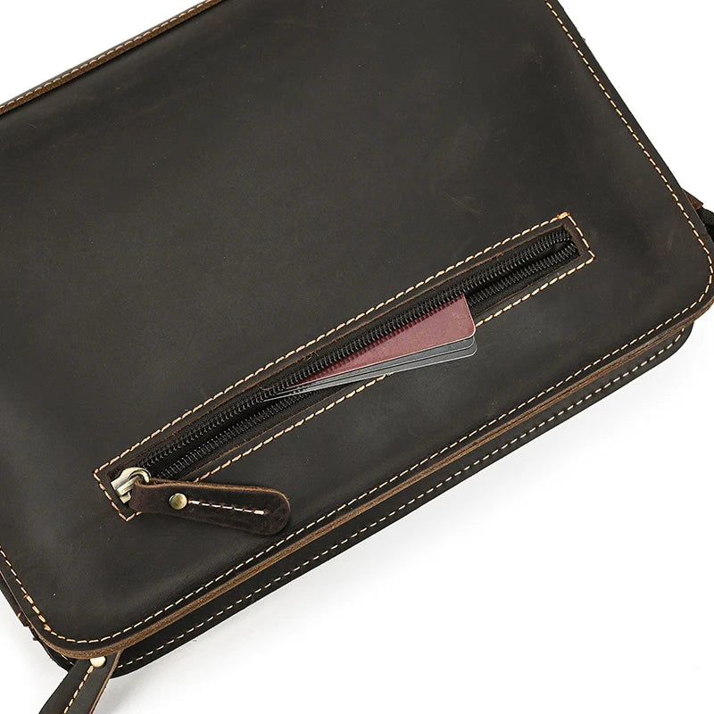 Top Grade Men Purse Genuine Leather Day Clutches For Male Vintage Style Hand Purse Crazy Horse Leather Mens Clutch Big Wallet