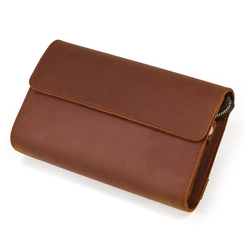 Top Grade Men Purse Genuine Leather Day Clutches For Male Vintage Style Hand Purse Crazy Horse Leather Mens Clutch Big Wallet