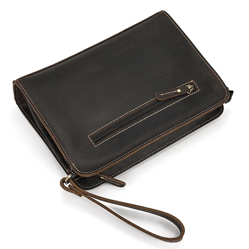 Top Grade Men Purse Genuine Leather Day Clutches For Male Vintage Style Hand Purse Crazy Horse Leather Mens Clutch Big Wallet