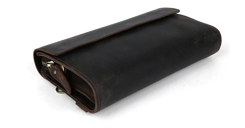 Top Grade Men Purse Genuine Leather Day Clutches For Male Vintage Style Hand Purse Crazy Horse Leather Mens Clutch Big Wallet