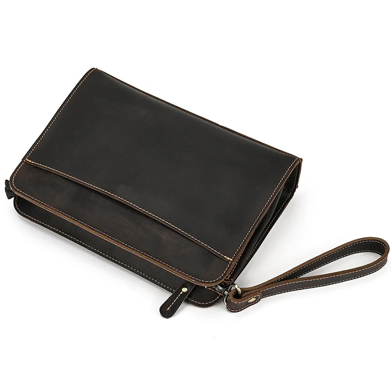 Top Grade Men Purse Genuine Leather Day Clutches For Male Vintage Style Hand Purse Crazy Horse Leather Mens Clutch Big Wallet