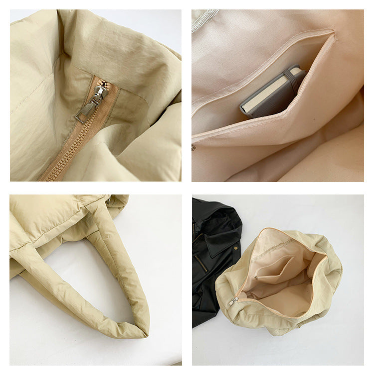 Women Tote Handbags Quilted Plaid Bag Retro Trendy Checkered Waterproof Shoulder Bag Solid Color Winter Soft Large Capacity Bags