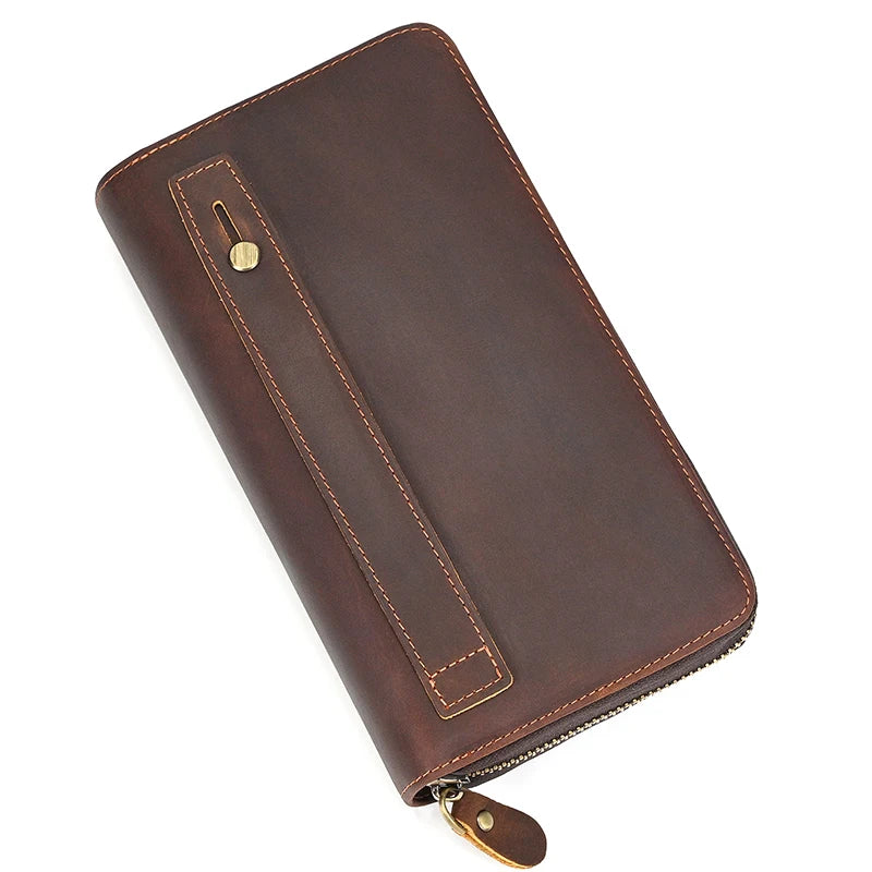 Top Grade Men Purse Genuine Leather Day Clutches For Male Vintage Style Hand Purse Crazy Horse Leather Mens Clutch Big Wallet