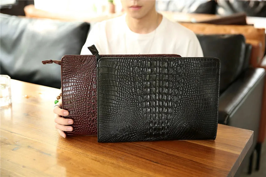 Luxury Crocodile PU Leather Men's Clutches Bag Fashion Men Women Clutches Handbags Casual Business Envelope Bag Clutch IPAD Bags