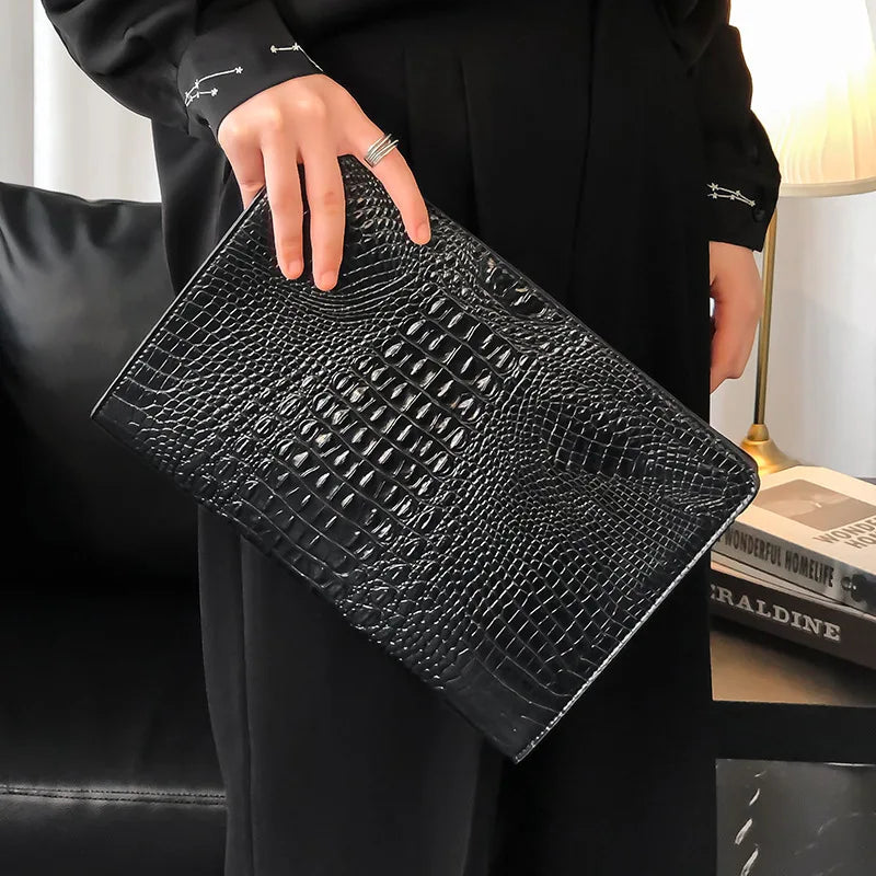 Luxury Crocodile PU Leather Men's Clutches Bag Fashion Men Women Clutches Handbags Casual Business Envelope Bag Clutch IPAD Bags