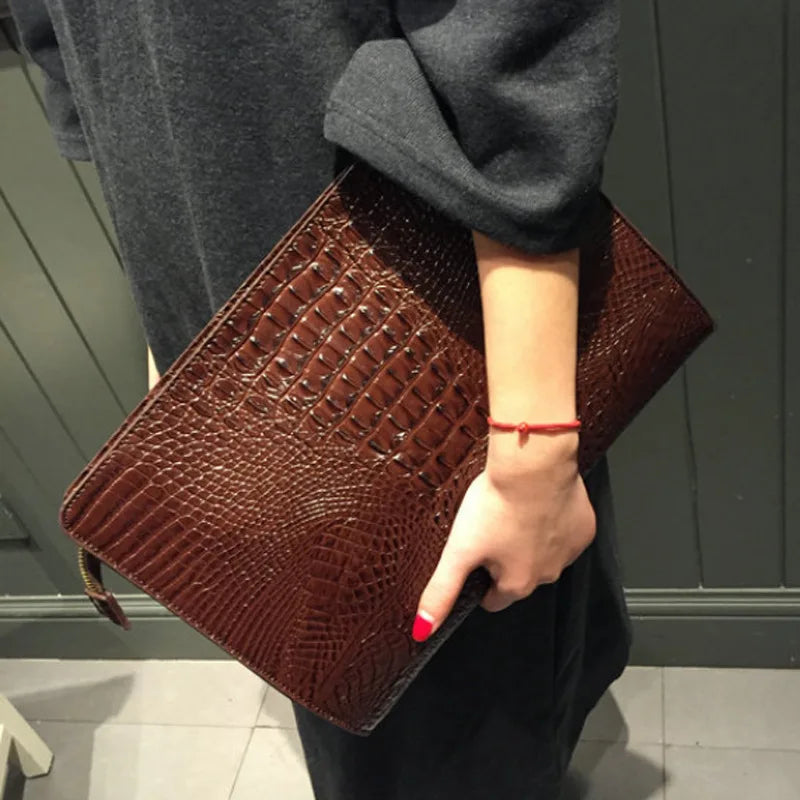 Luxury Crocodile PU Leather Men's Clutches Bag Fashion Men Women Clutches Handbags Casual Business Envelope Bag Clutch IPAD Bags