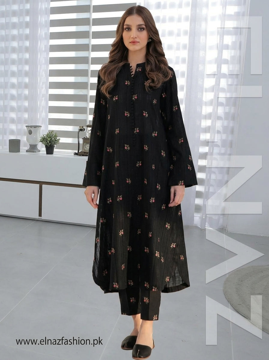 Noir Elegance – ELNAZ Pure Khaddar Embroidered Suit